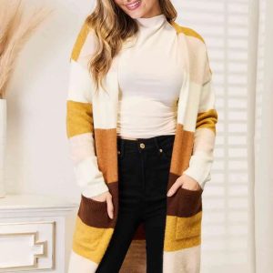 Woven Right Color Block Dropped Shoulder Cardigan - Image 1