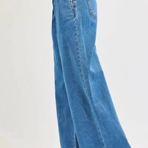 RISEN Full Size Mid Rise Fit Wide Leg with Pleated Detail Jeans Plus Size - Image 4