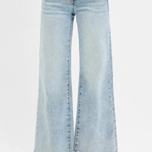 RISEN Full Size Tummy Control Low Rise Wide Leg Raw Cut Hem Jeans Plus Size - Image 3