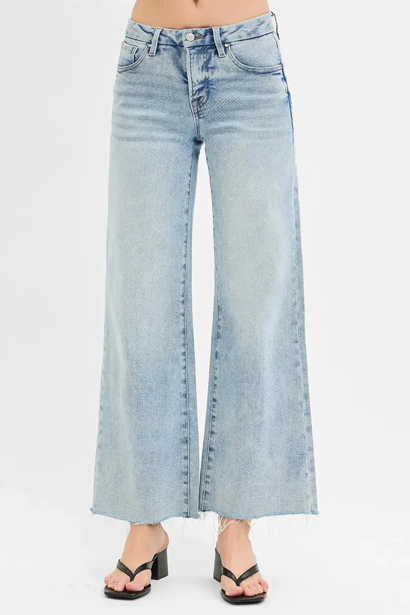 RISEN Full Size Tummy Control Low Rise Wide Leg Raw Cut Hem Jeans Plus Size - Image 3