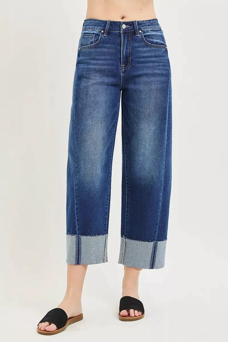 RISEN Full Size Slouchy Crop Barrel Cuffed Jeans Plus Size - Image 4