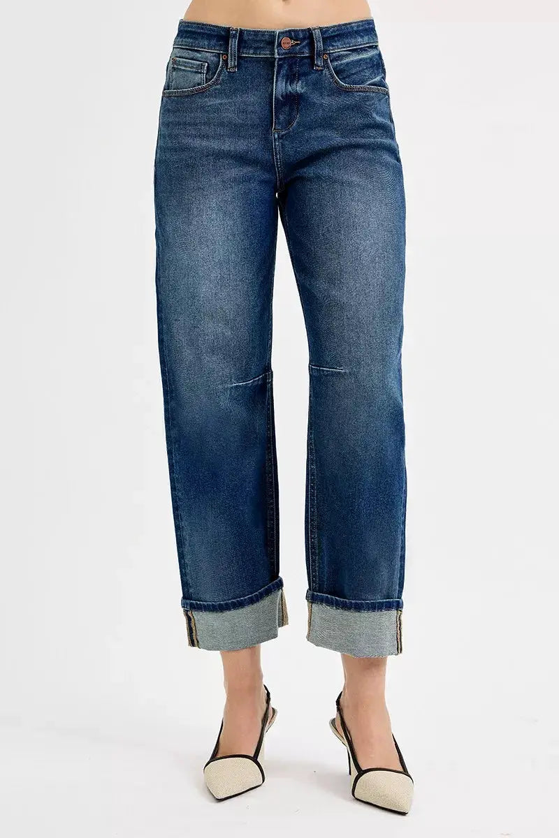 RISEN Slouchy Crop Barrel Cuffed Jeans - Image 3