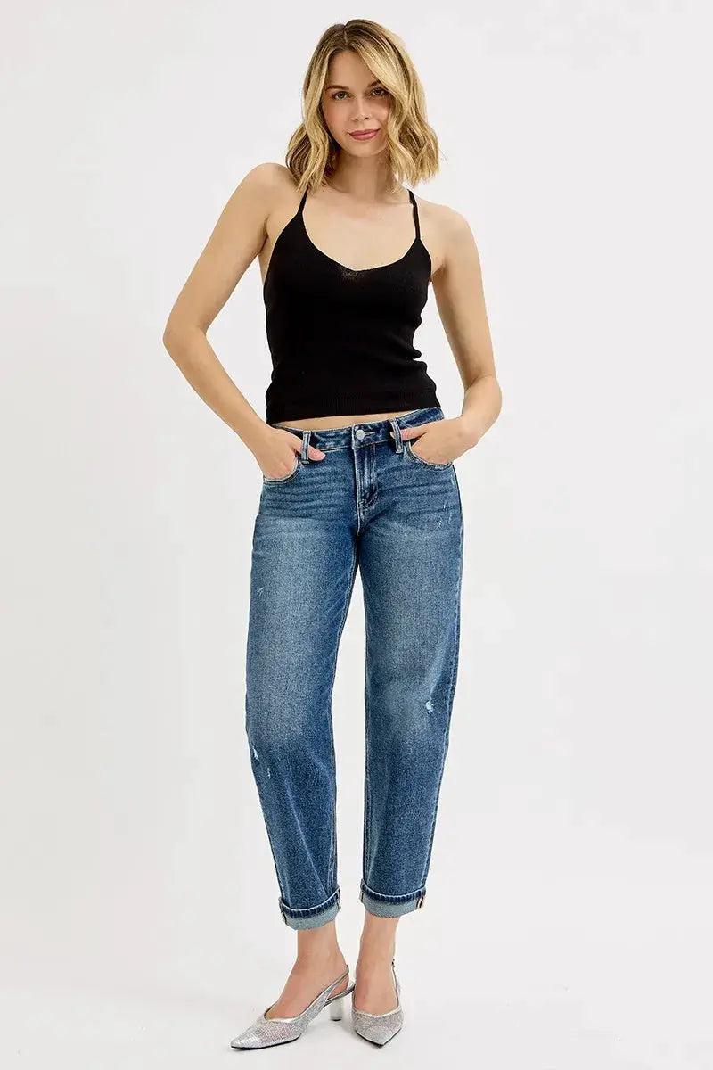 RISEN Full Size Low Rise Crop Boyfriend Jeans Plus Size - Image 6