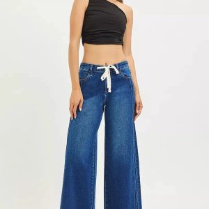 RISEN Full Size Mid Rise Wide Side Pintuck Jeans with Front Drawstring Plus Size - Image 6