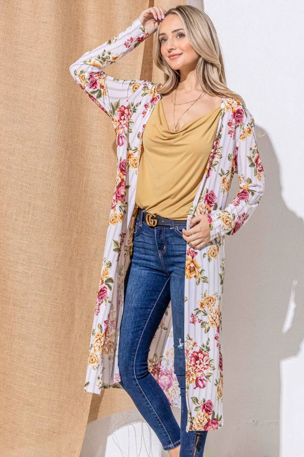 And The Why Floral Kimono Open Front Longline Cardigan - Image 4
