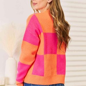 Woven Right Checkered V-Neck Dropped Shoulder Cardigan - Image 8