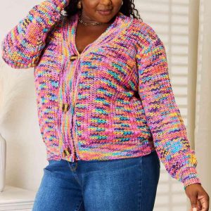 Woven Right V-Neck Long Sleeve Cardigan - Image 3