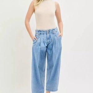 RISEN Slouchy Crop Barrel Pleated Jeans - Image 6