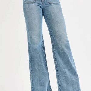 RISEN Full Size High Rise Wide Flare Patch Pocket Jeans Plus Size - Image 1