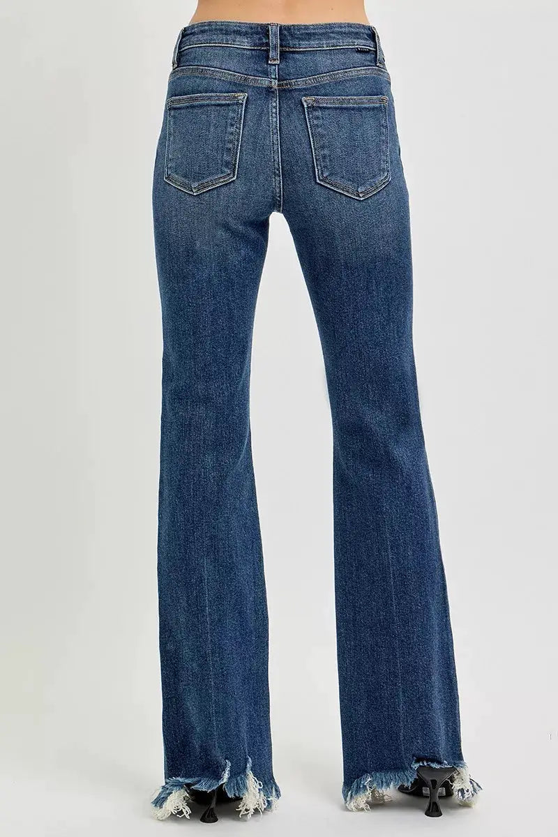 RISEN Full Size Mid Rise Flare Frayed Hem Jeans Plus Size - Image 5