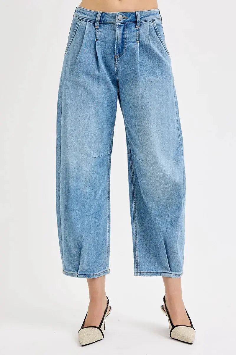 RISEN Full Size Mid Rise Fit Crop Wide Volume Leg Jeans Plus Size - Image 3