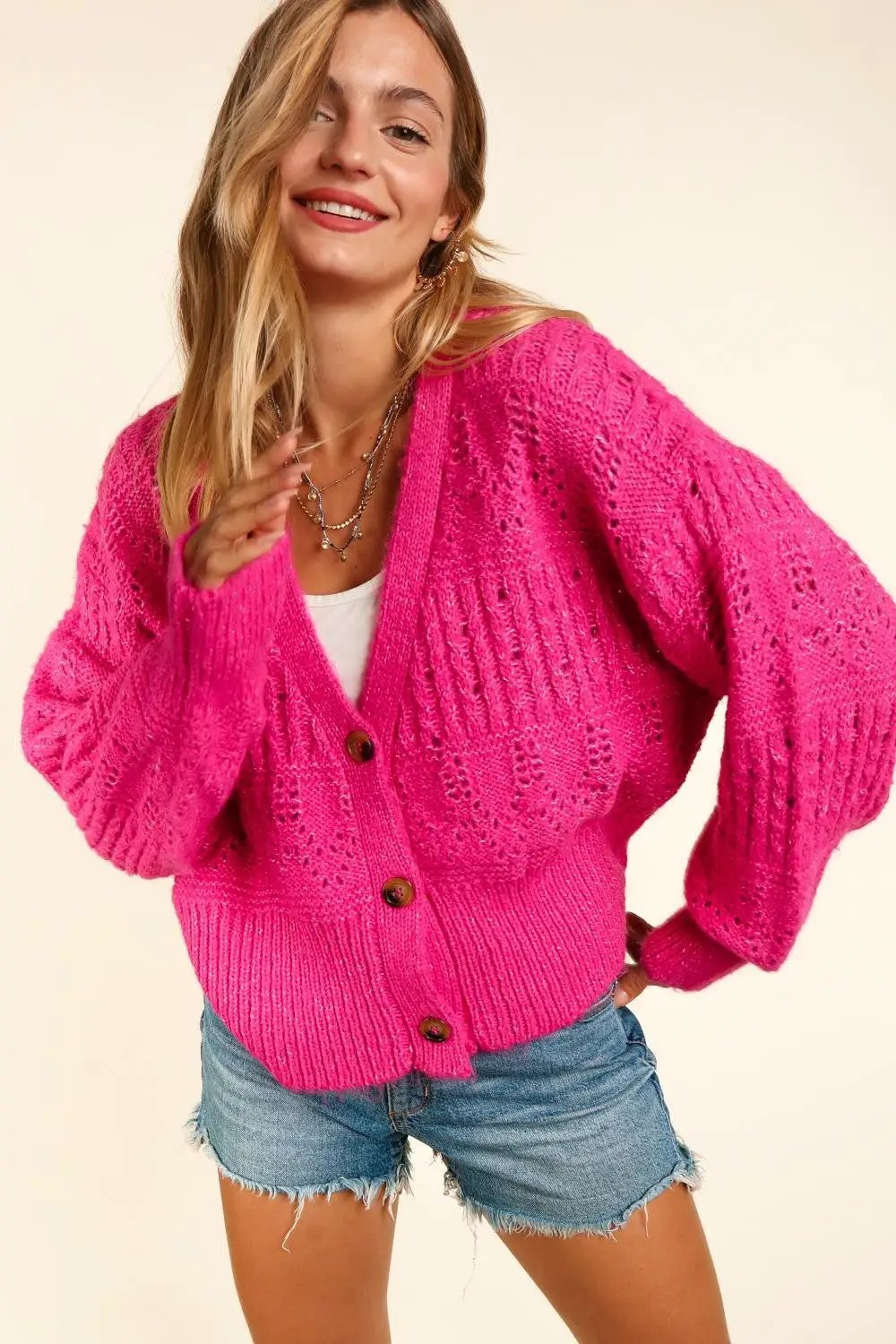 Haptics Full Size Button Down Crop Long Sleeve Cardigan - Image 1