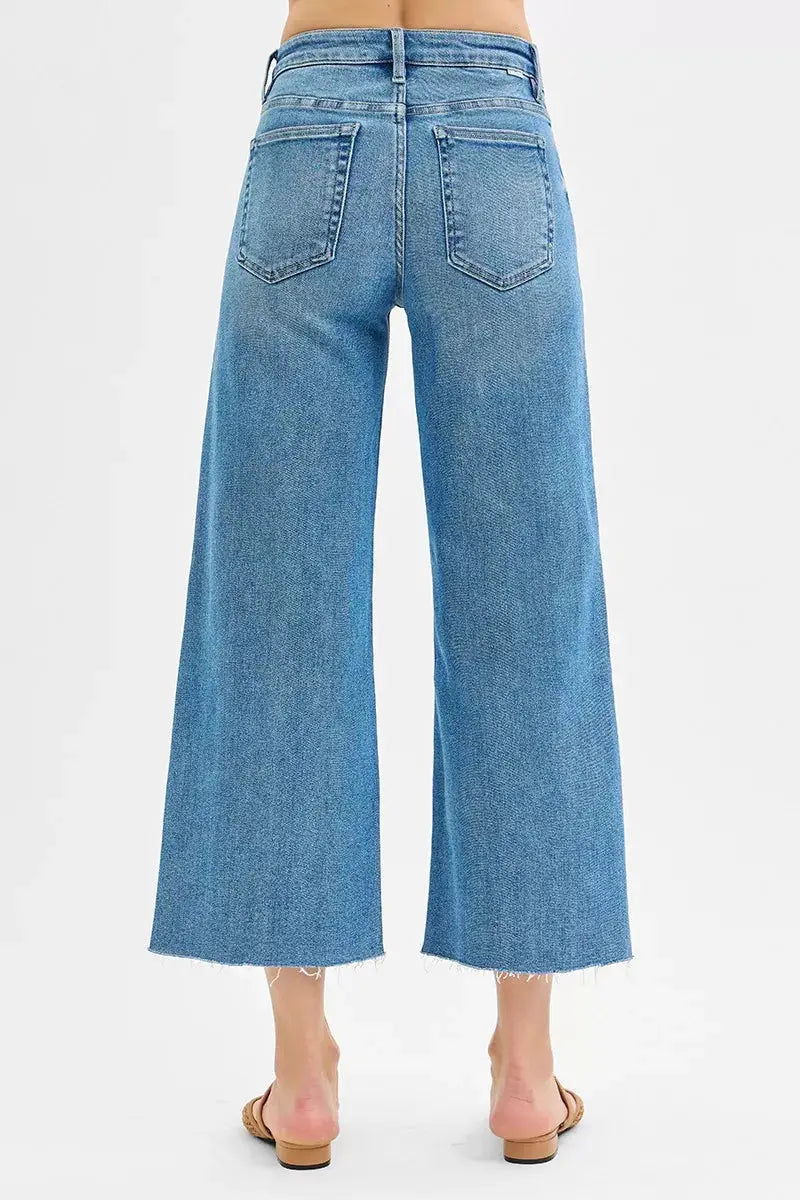 RISEN Tummy Control Mid Rise Crop Wide Front Slit Jeans - Image 5