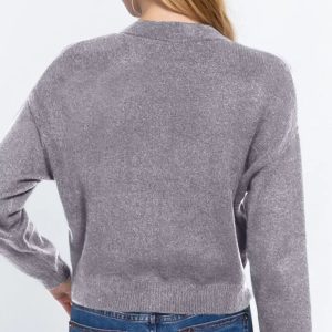 ACTIVE BASIC V-Neck Button Up Long Sleeve Knit Cardigan - Image 2
