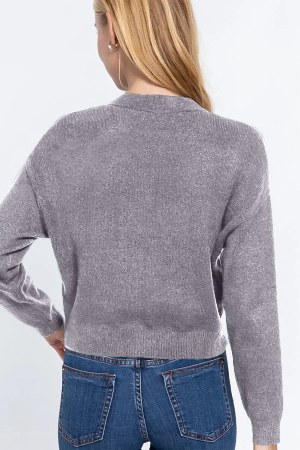 ACTIVE BASIC V-Neck Button Up Long Sleeve Knit Cardigan - Image 2