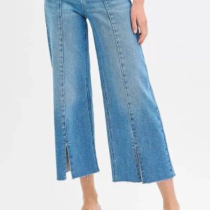 RISEN Tummy Control Mid Rise Crop Wide Front Slit Jeans - Image 3