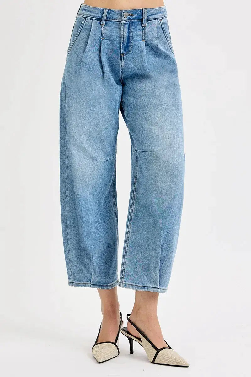 RISEN Full Size Mid Rise Fit Crop Wide Volume Leg Jeans Plus Size - Image 1