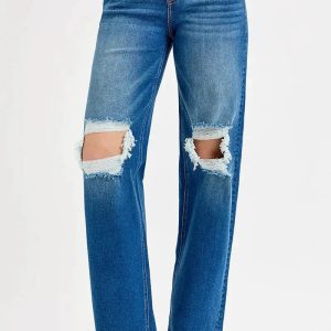 RISEN Full Size Mid Waist Fit Boyfriend Knee Distressed Jeans Plus Size - Image 3