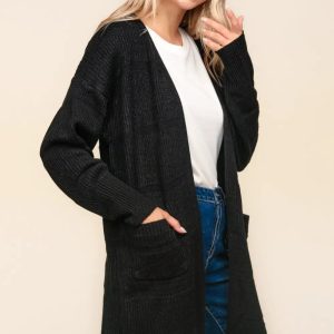 Haptics Stripe Textured Open Front Cardigan with Pockets - Image 2