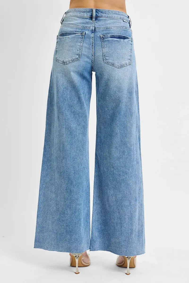 RISEN Full Size Tummy Control High Rise Ankle Palazzo Jeans Plus Size - Image 5