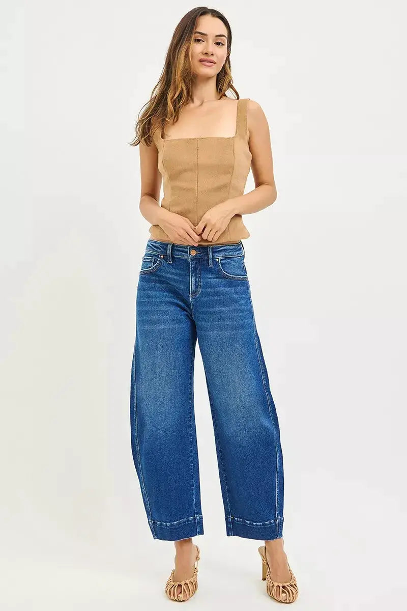 RISEN Mid Rise Crop Barrel Jeans - Image 6