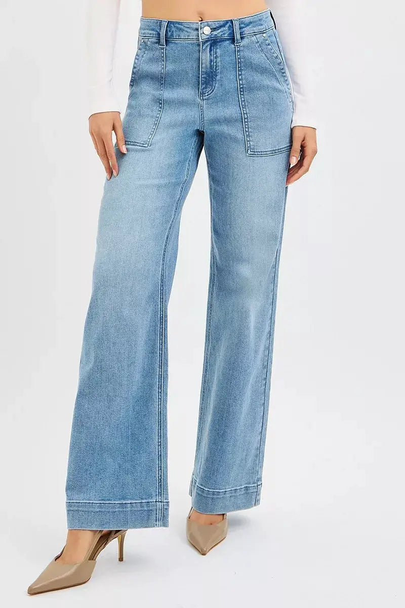 RISEN Full Size High Rise Straight Leg Jeans with Front Pockets Plus Size - Image 2