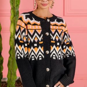 BiBi Ethnic Pattern Button Up Knit Cardigan - Image 1