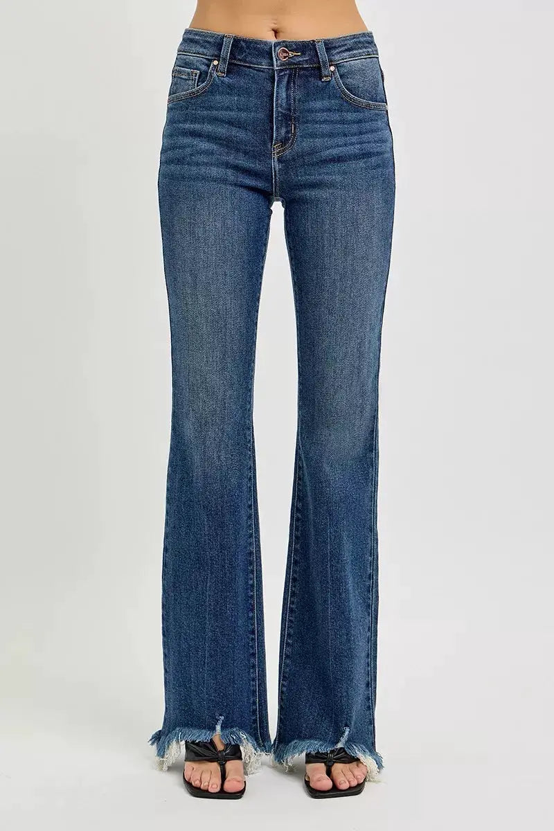 RISEN Full Size Mid Rise Flare Frayed Hem Jeans Plus Size - Image 3