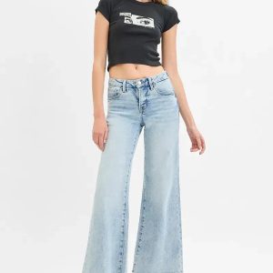 RISEN Full Size Tummy Control Low Rise Wide Leg Raw Cut Hem Jeans Plus Size - Image 6