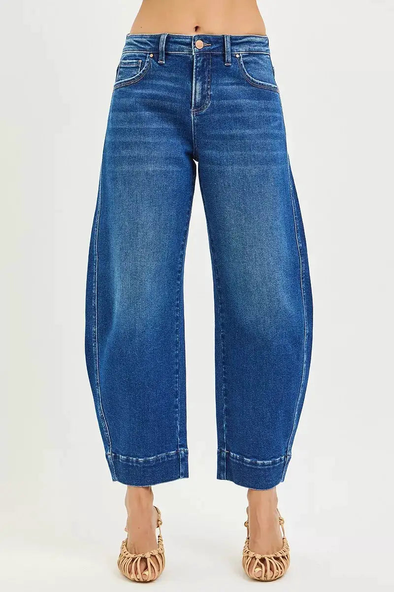 RISEN Mid Rise Crop Barrel Jeans - Image 3