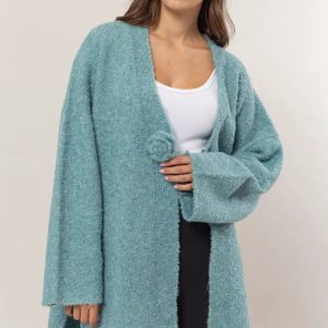 HYFVE Front Rosette Longline Slit Sweater Cardigan - Image 1