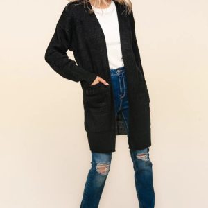 Haptics Stripe Textured Open Front Cardigan with Pockets - Image 4