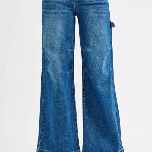 RISEN Full Size High Rise Wide Leg Patch Detailed Jeans Plus Size - Image 1