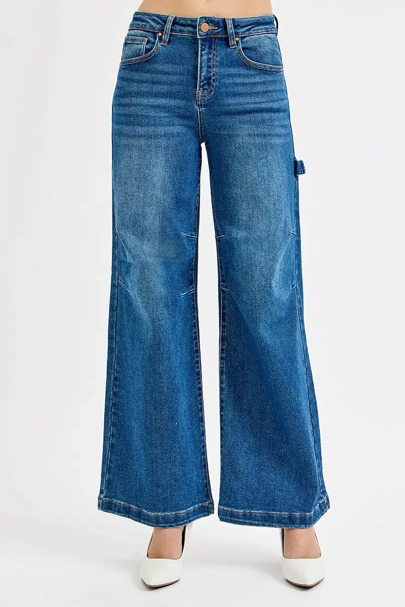 RISEN Full Size High Rise Wide Leg Patch Detailed Jeans Plus Size - Image 1