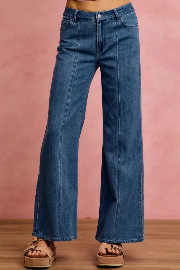 SO ME Seam Detail Mid Rise Stretch Denim Jeans
