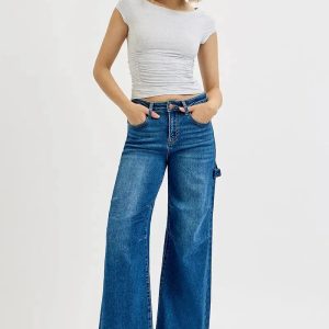 RISEN Full Size High Rise Wide Leg Patch Detailed Jeans Plus Size - Image 6