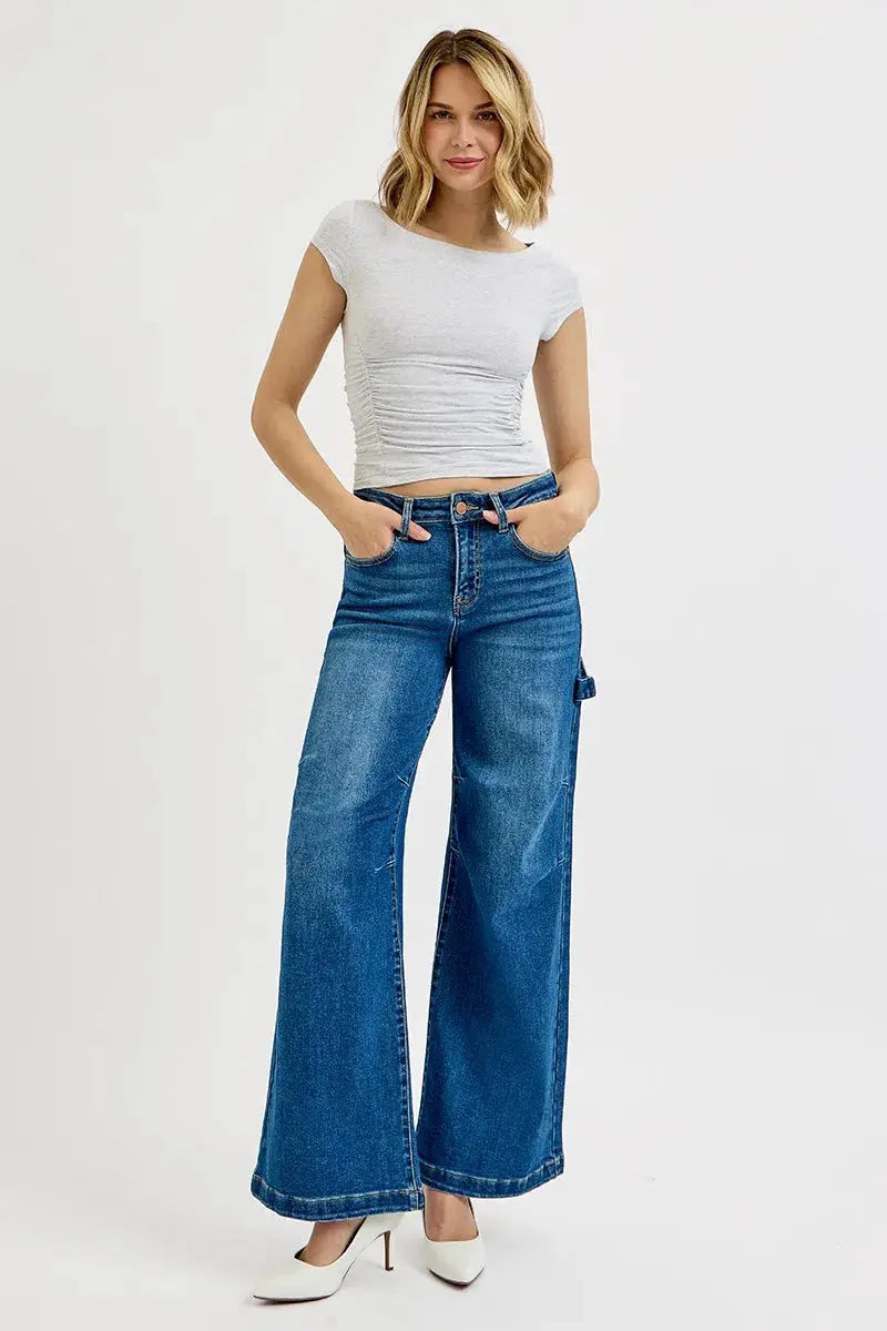 RISEN Full Size High Rise Wide Leg Patch Detailed Jeans Plus Size - Image 6