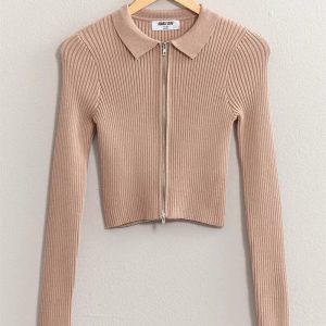 HYFVE Ribbed Double Zip Cropped Cardigan - Image 4