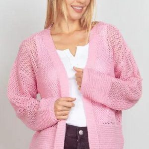 VERY J Eyelet Open Front Long Sleeve Cardigan - Image 1