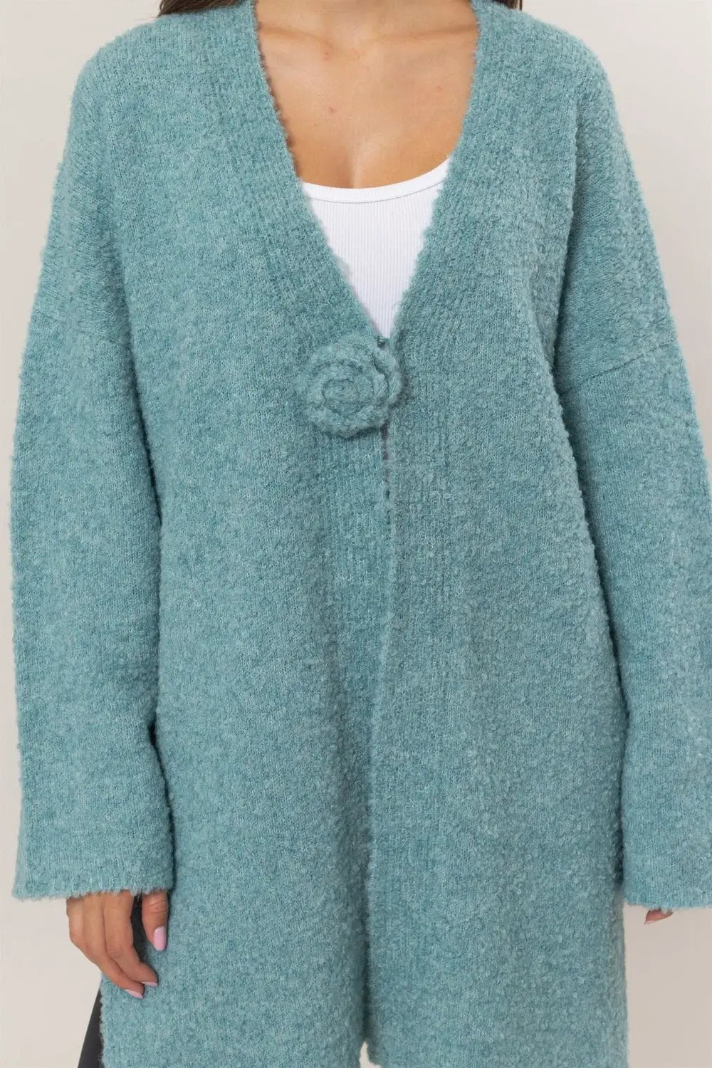HYFVE Front Rosette Longline Slit Sweater Cardigan - Image 5