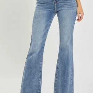 RISEN Full Size High Waist Raw Hem Flare Jeans - Image 1