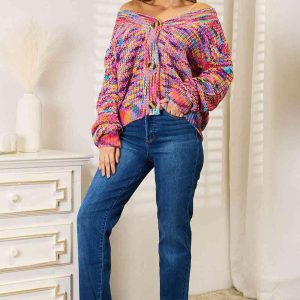 Woven Right V-Neck Long Sleeve Cardigan - Image 11