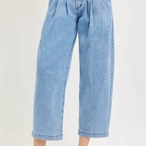 RISEN Slouchy Crop Barrel Pleated Jeans - Image 1