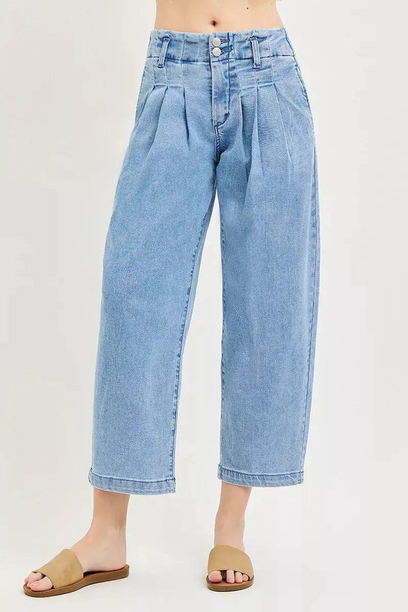 RISEN Slouchy Crop Barrel Pleated Jeans - Image 1