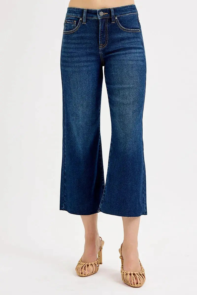 RISEN Full Size Tummy Control High Rise Crop Wide Jeans Plus Size - Image 2