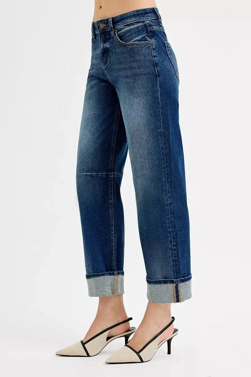 RISEN Slouchy Crop Barrel Cuffed Jeans - Image 4