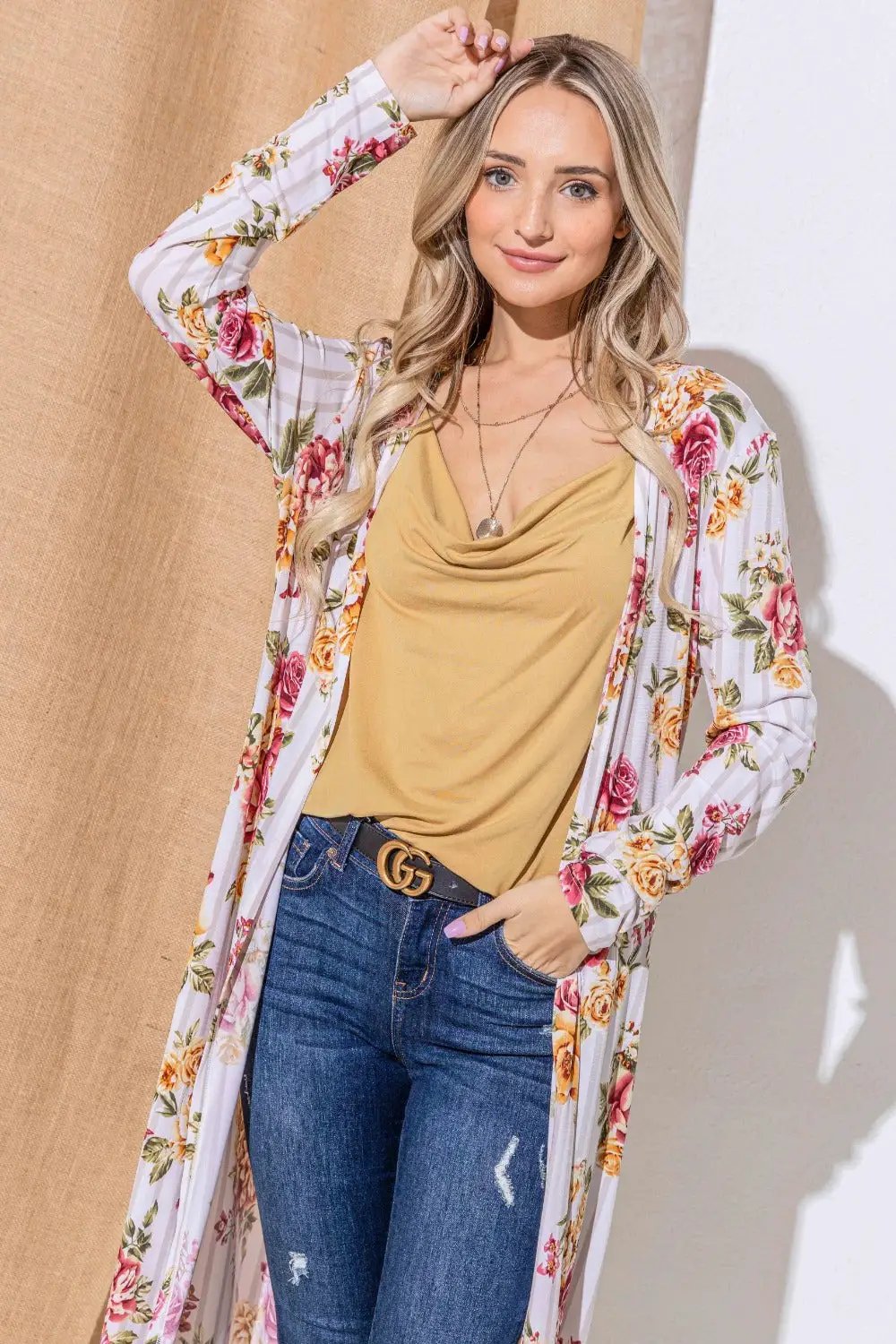 And The Why Floral Kimono Open Front Longline Cardigan - Image 5