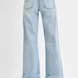 RISEN Full Size Tummy Control High Rise Ankle Wide Cuffed Jeans Plus Size - Image 5