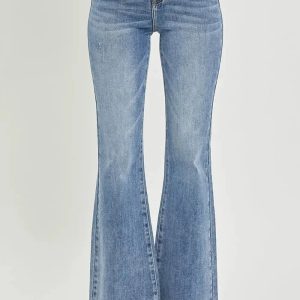 RISEN Full Size High Waist Raw Hem Flare Jeans - Image 4