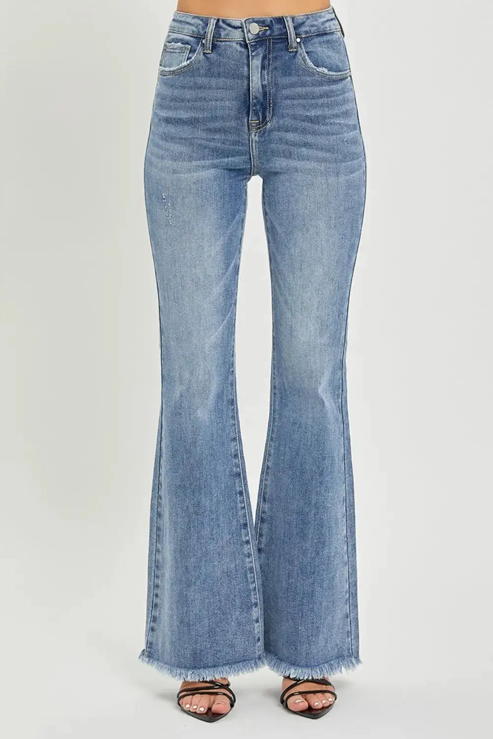RISEN Full Size High Waist Raw Hem Flare Jeans - Image 4